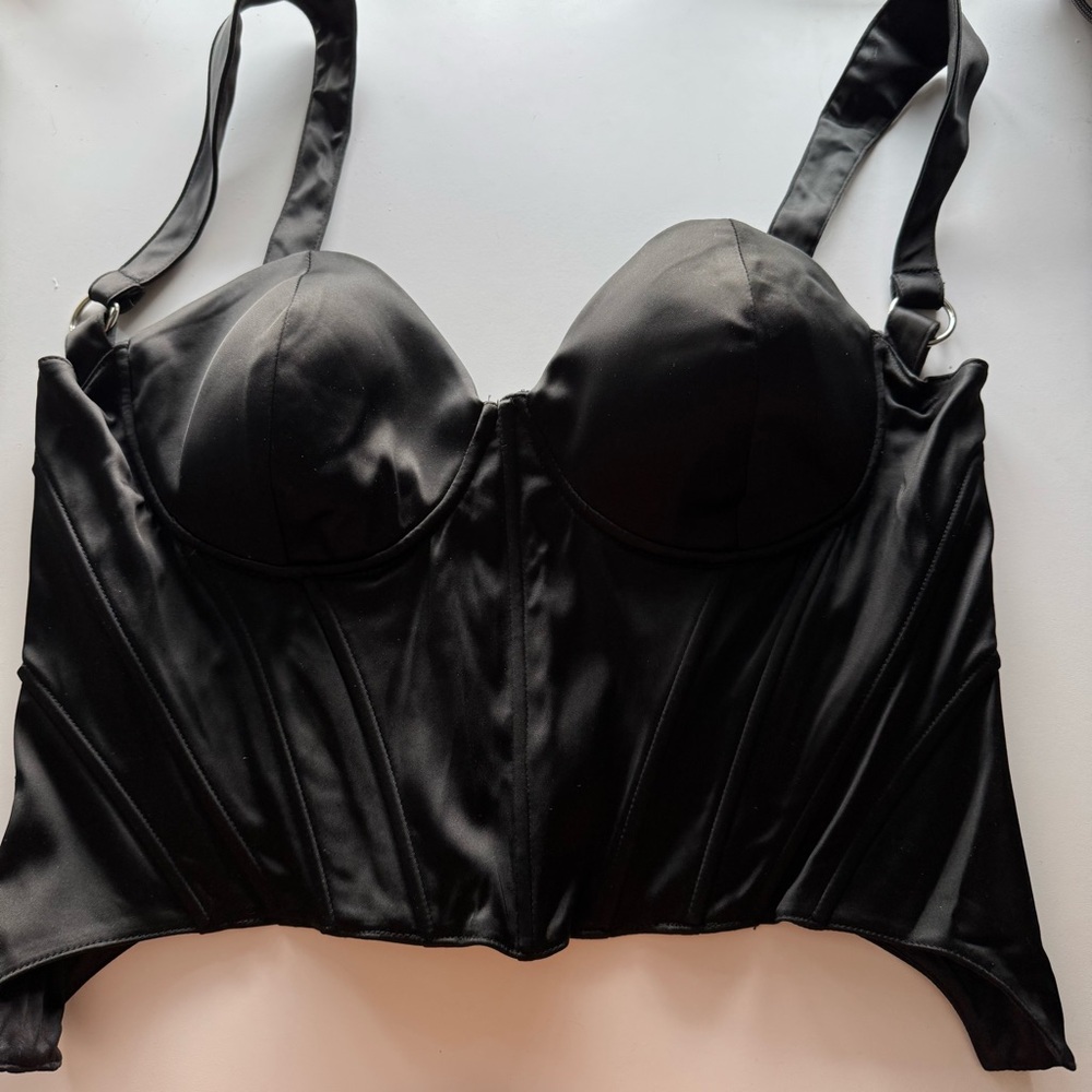 Poster Girl Black Satin Corset Top 1X